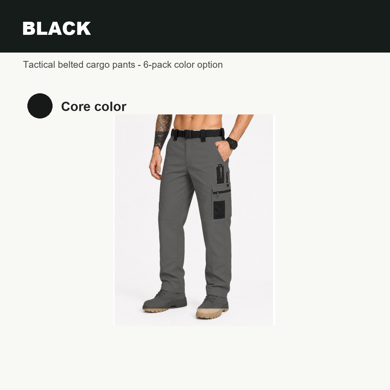 Pack & Save Men's Lightweight Tactical Cargo Pants, Black Belt Utility Work Pants with Multi-Pocket Storage
