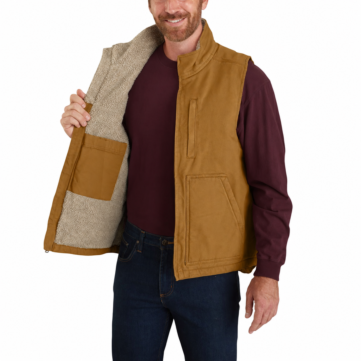 Men's Washed Duck Sherpa-Lined Mock-Neck Vest