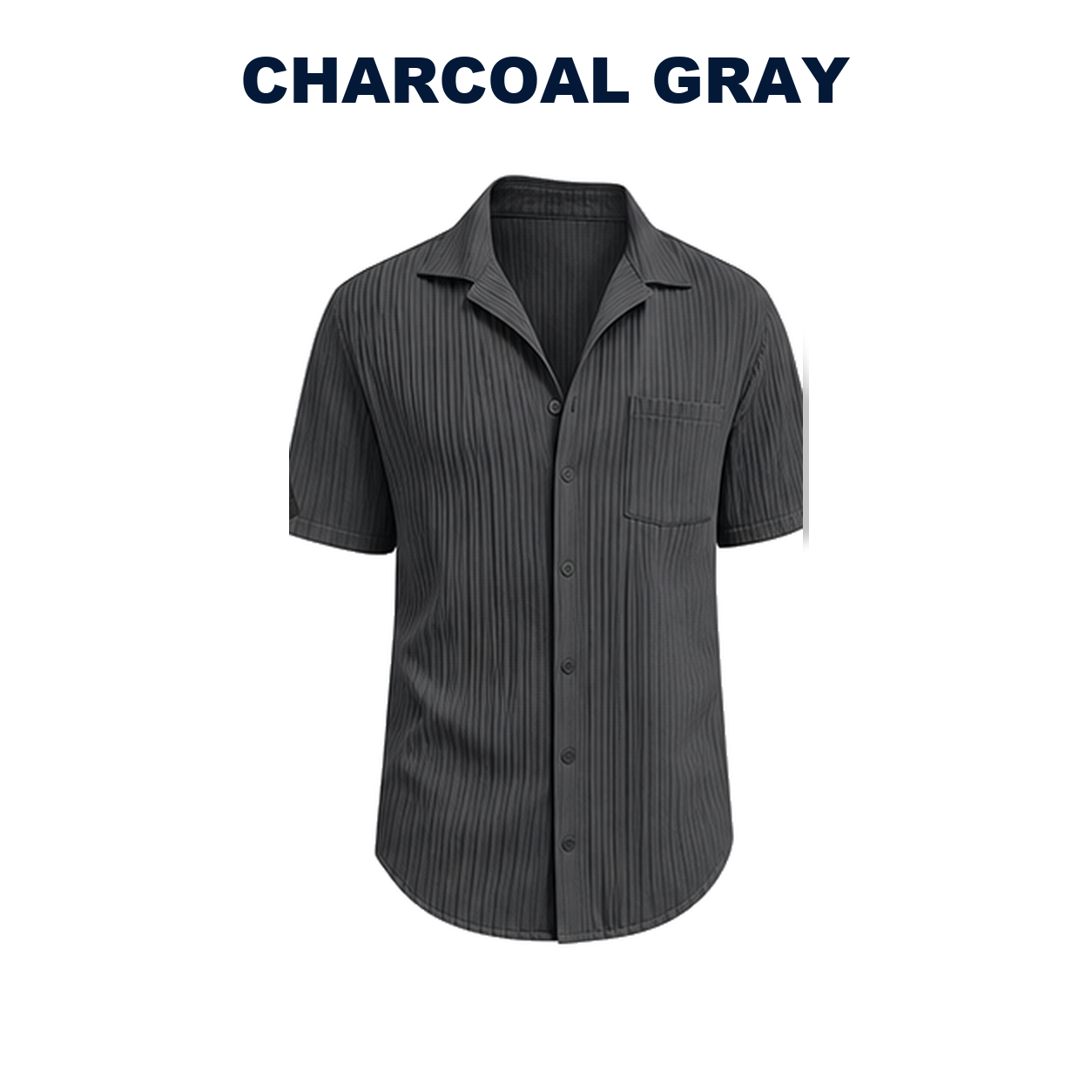 Pack & Save Men's Ribbed Short Sleeve Shirt, Pleated Camp Collar Casual Button-Up Summer Shirt