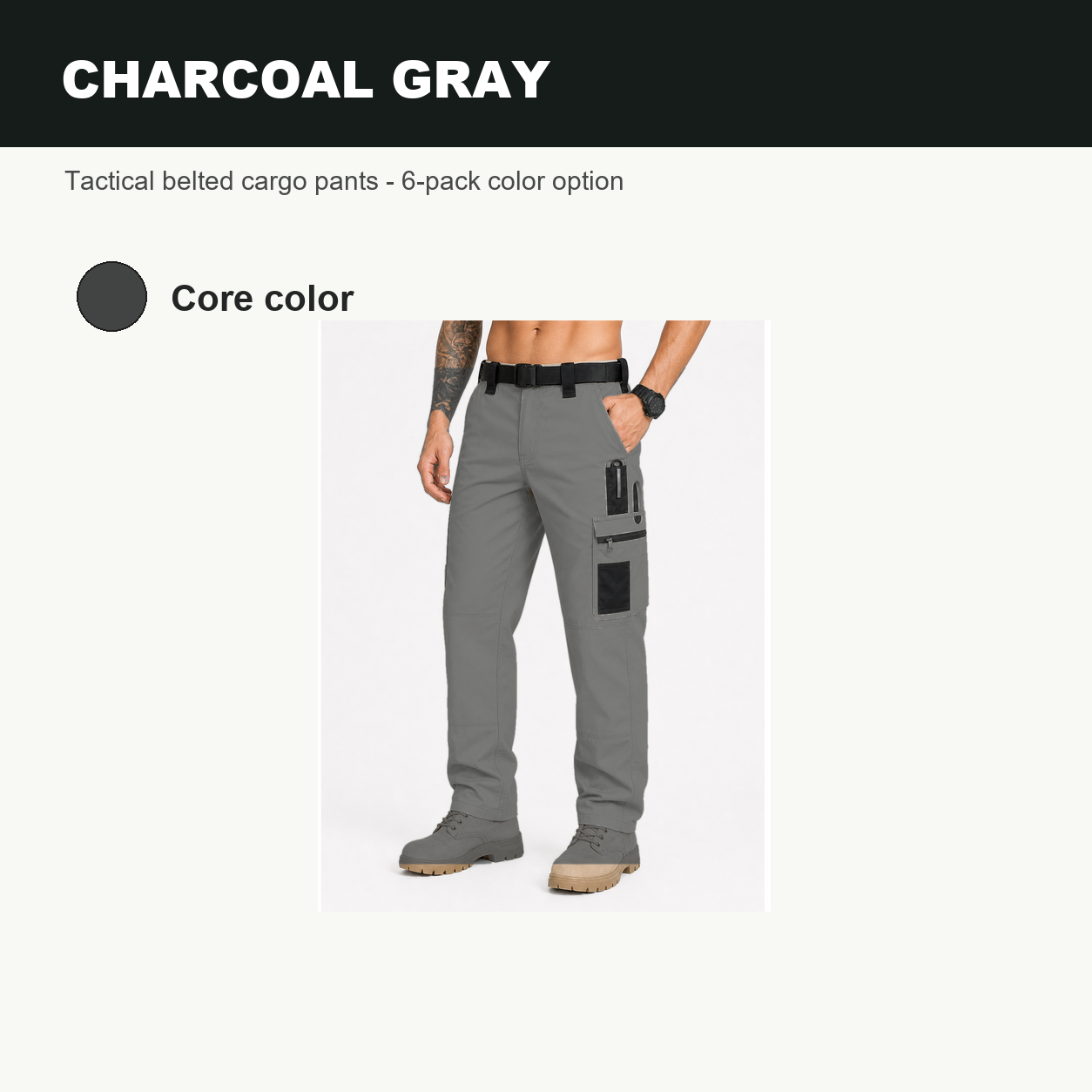 Pack & Save Men's Lightweight Tactical Cargo Pants, Black Belt Utility Work Pants with Multi-Pocket Storage