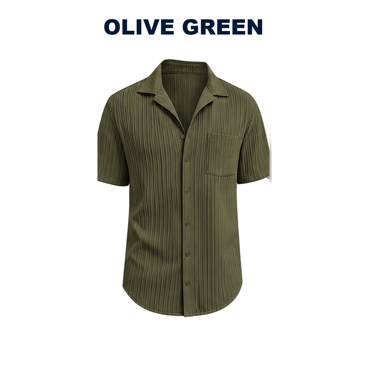 Pack & Save Men's Ribbed Short Sleeve Shirt, Pleated Camp Collar Casual Button-Up Summer Shirt