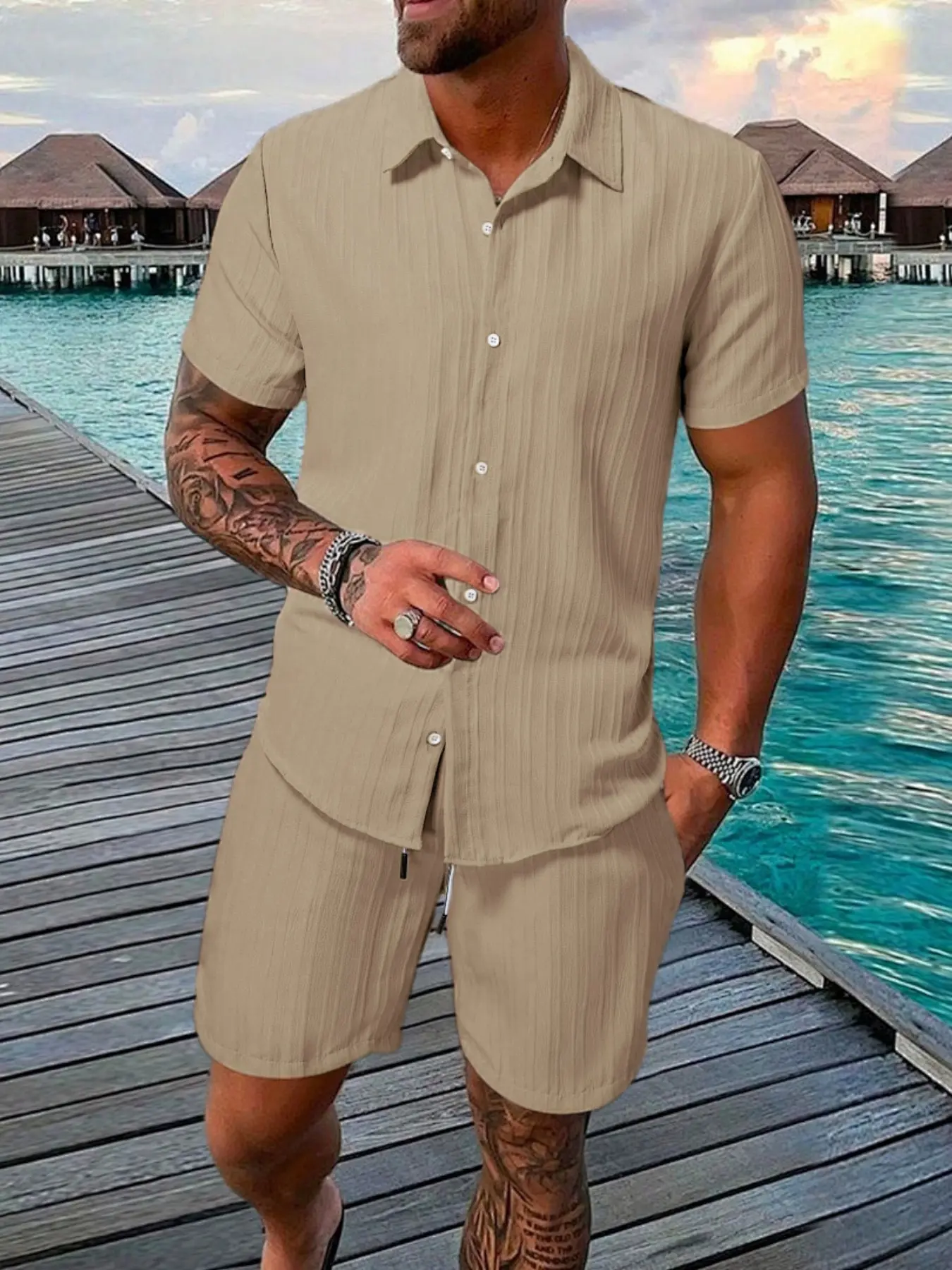 Men's Regular Fit Short Sleeve Shirt & Shorts Set ((8-Pack)
