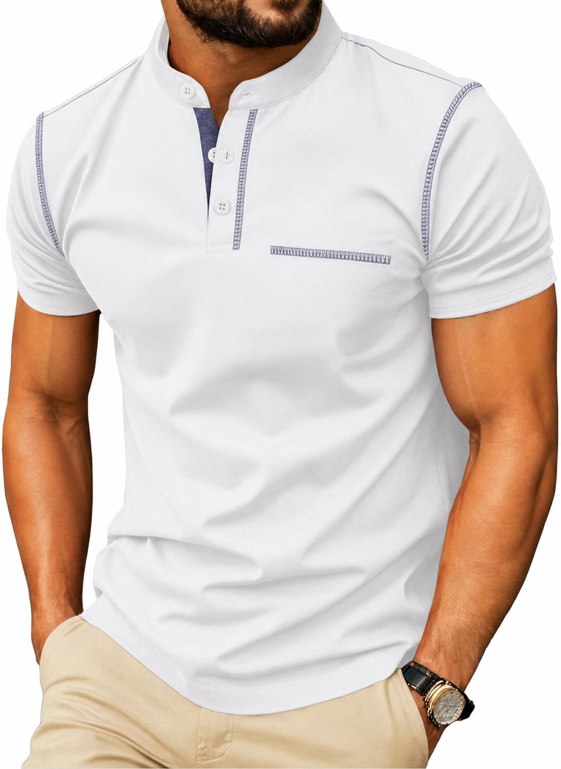 Men's Short Sleeve Cotton-Blend Henley Shirt with Chest Pocket