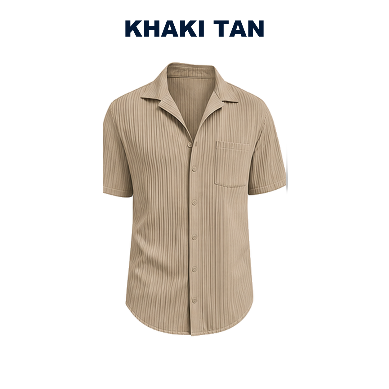 Pack & Save Men's Ribbed Short Sleeve Shirt, Pleated Camp Collar Casual Button-Up Summer Shirt
