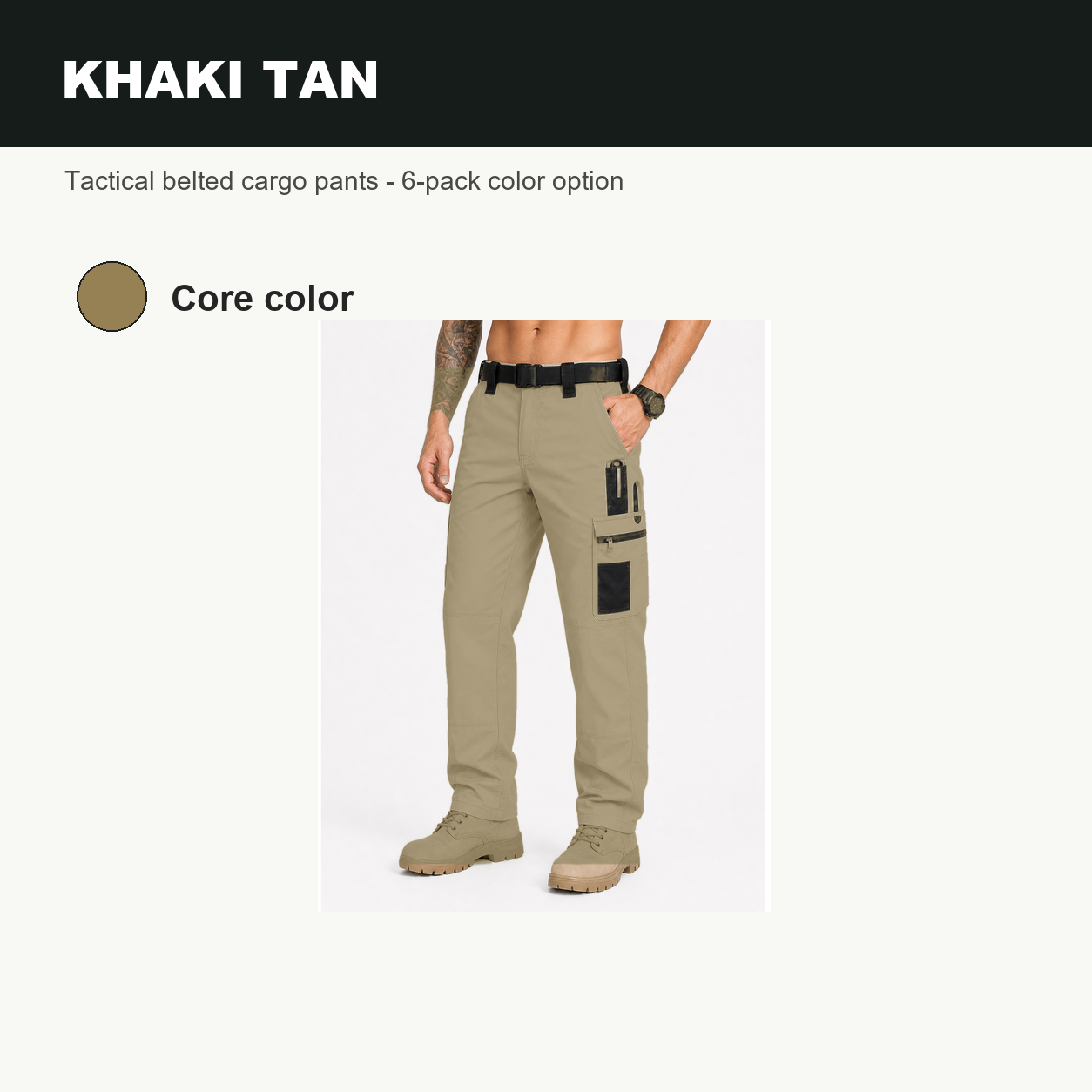 Pack & Save Men's Lightweight Tactical Cargo Pants, Black Belt Utility Work Pants with Multi-Pocket Storage