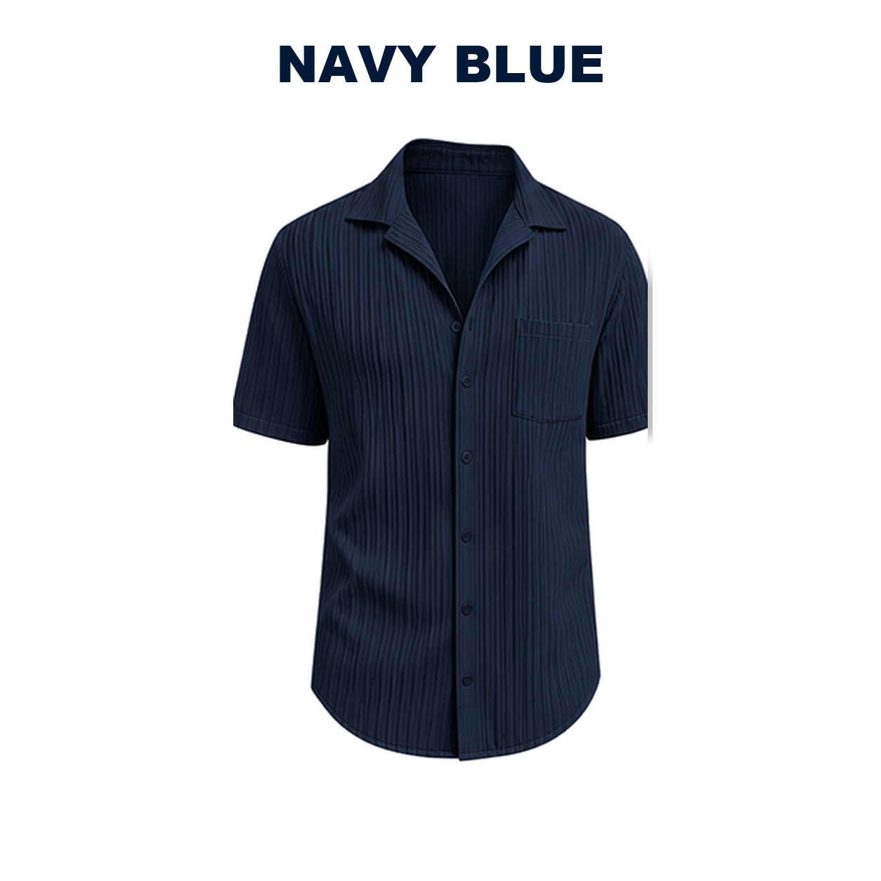 Pack & Save Men's Ribbed Short Sleeve Shirt, Pleated Camp Collar Casual Button-Up Summer Shirt