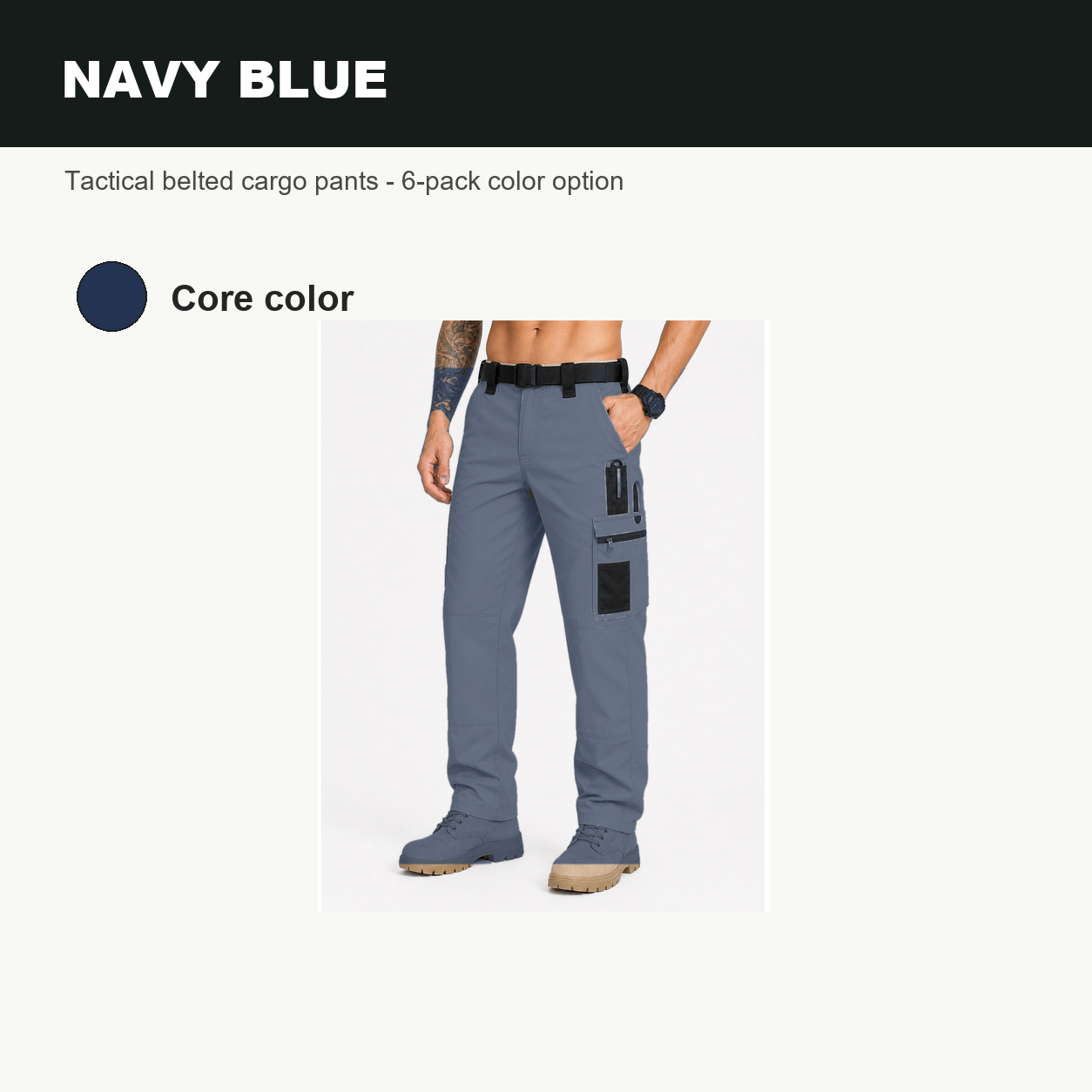 Pack & Save Men's Lightweight Tactical Cargo Pants, Black Belt Utility Work Pants with Multi-Pocket Storage