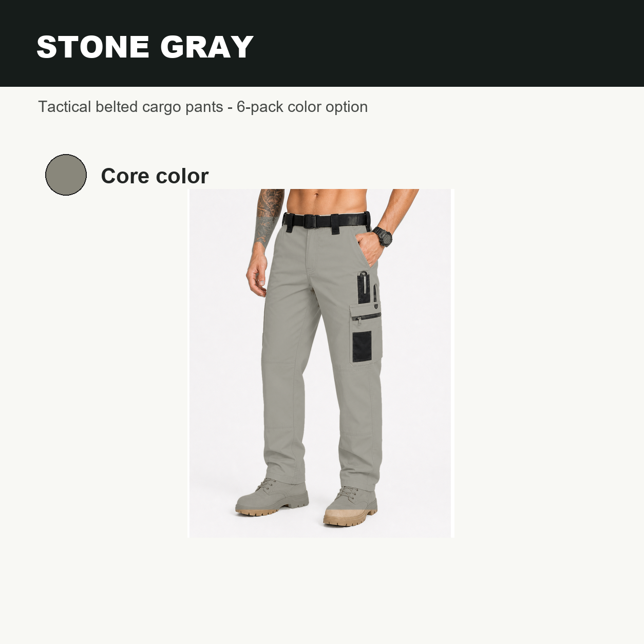 Pack & Save Men's Lightweight Tactical Cargo Pants, Black Belt Utility Work Pants with Multi-Pocket Storage