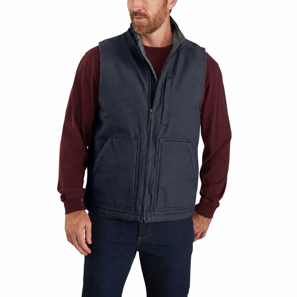 Men's Washed Duck Sherpa-Lined Mock-Neck Vest