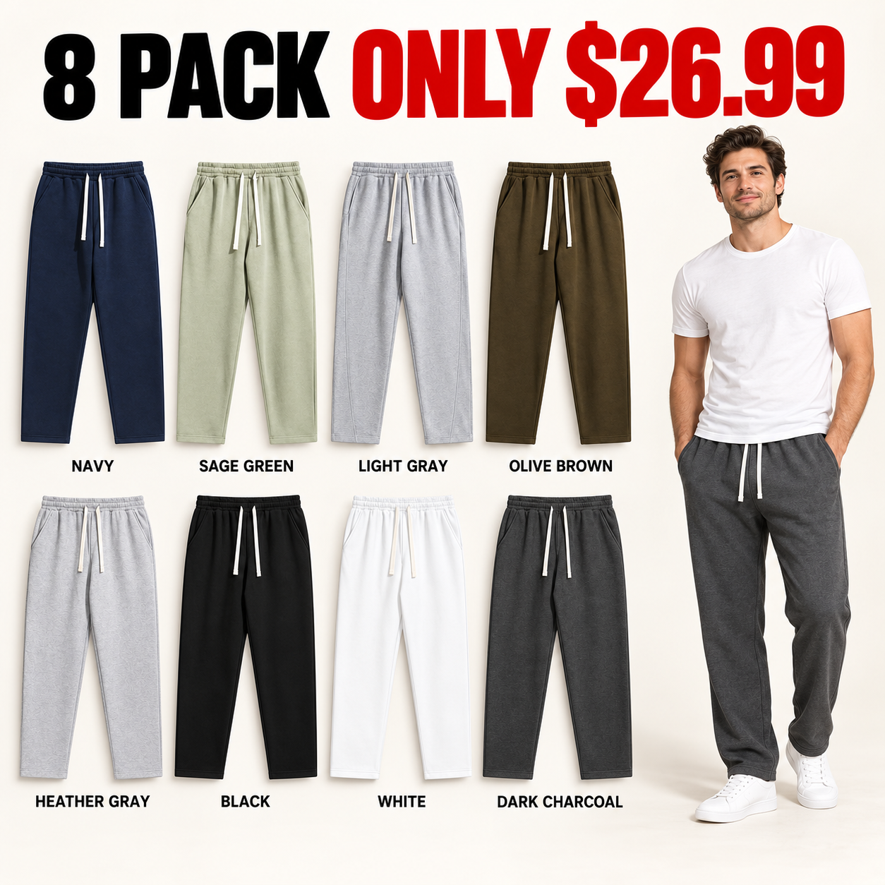 Men's Regular Fit Solid Adjustable Drawstring Waist Sweatpants, Casual Pocket Design Pants for Fall & Winter, Men's Trousers for Daily Wear, Everyday Sweatpants
