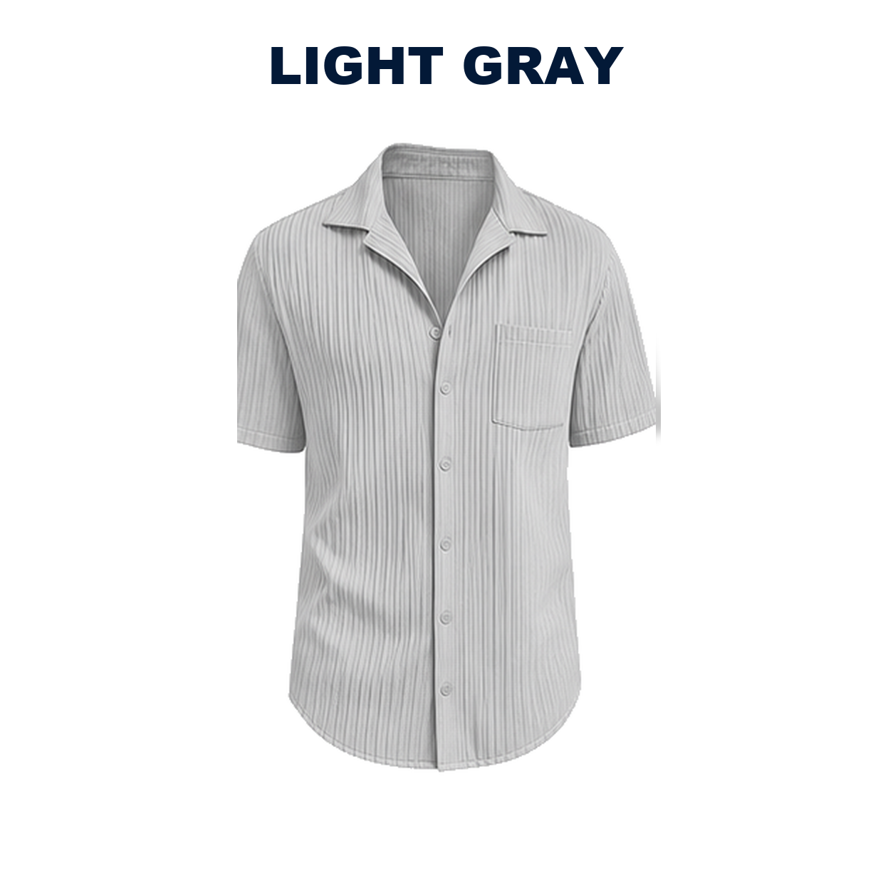 Pack & Save Men's Ribbed Short Sleeve Shirt, Pleated Camp Collar Casual Button-Up Summer Shirt
