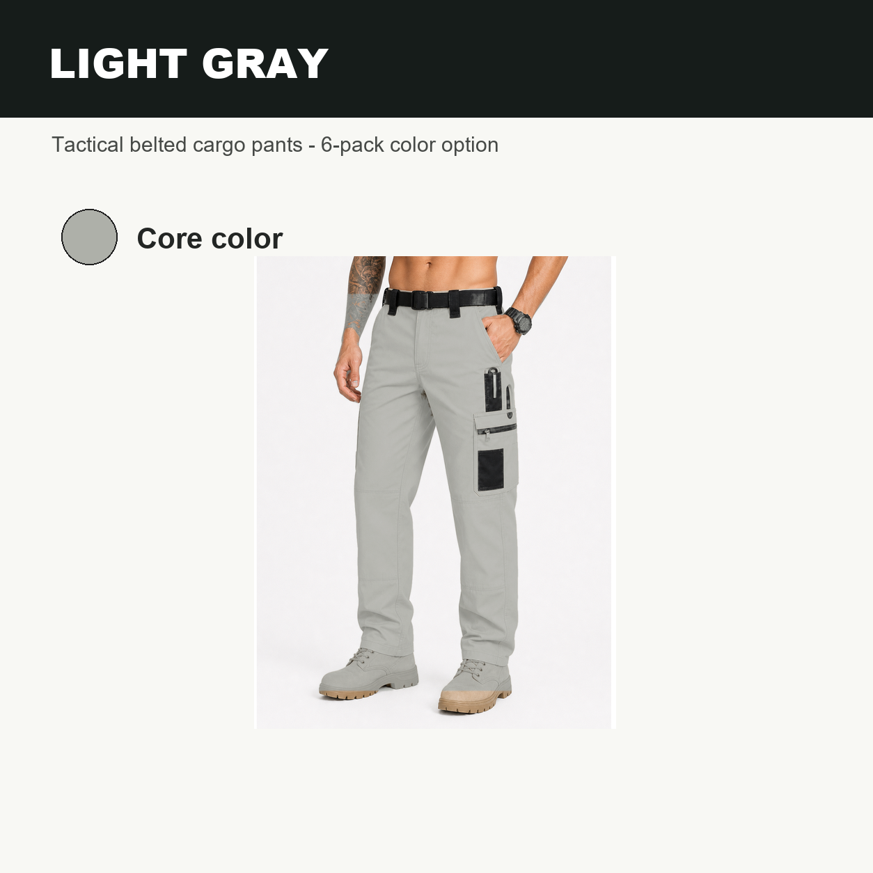 Pack & Save Men's Lightweight Tactical Cargo Pants, Black Belt Utility Work Pants with Multi-Pocket Storage
