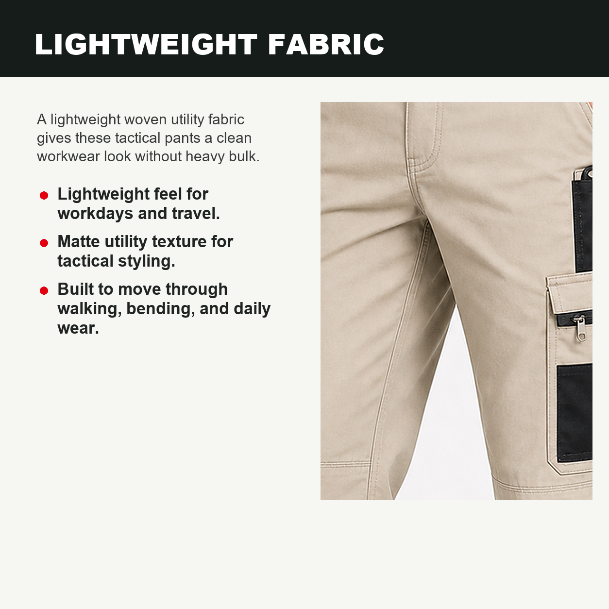 Pack & Save Men's Lightweight Tactical Cargo Pants, Black Belt Utility Work Pants with Multi-Pocket Storage
