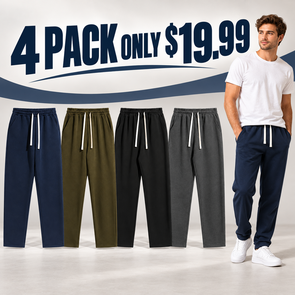 Men's Regular Fit Solid Adjustable Drawstring Waist Sweatpants, Casual Pocket Design Pants for Fall & Winter, Men's Trousers for Daily Wear, Everyday Sweatpants