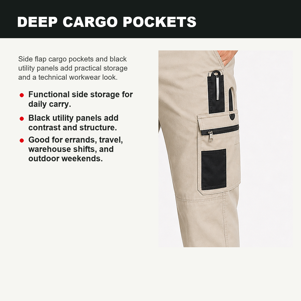 Pack & Save Men's Lightweight Tactical Cargo Pants, Black Belt Utility Work Pants with Multi-Pocket Storage