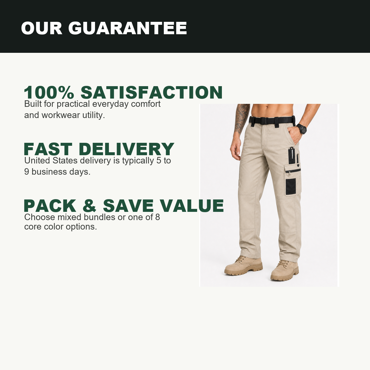 Pack & Save Men's Lightweight Tactical Cargo Pants, Black Belt Utility Work Pants with Multi-Pocket Storage
