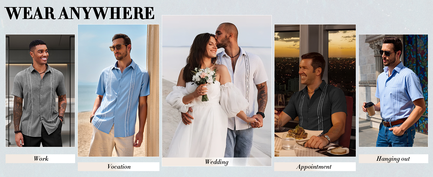 Mens Short Sleeve Guayabera Shirts Linen Cotton Button Down Cuban Wedding Shirt Summer Tops