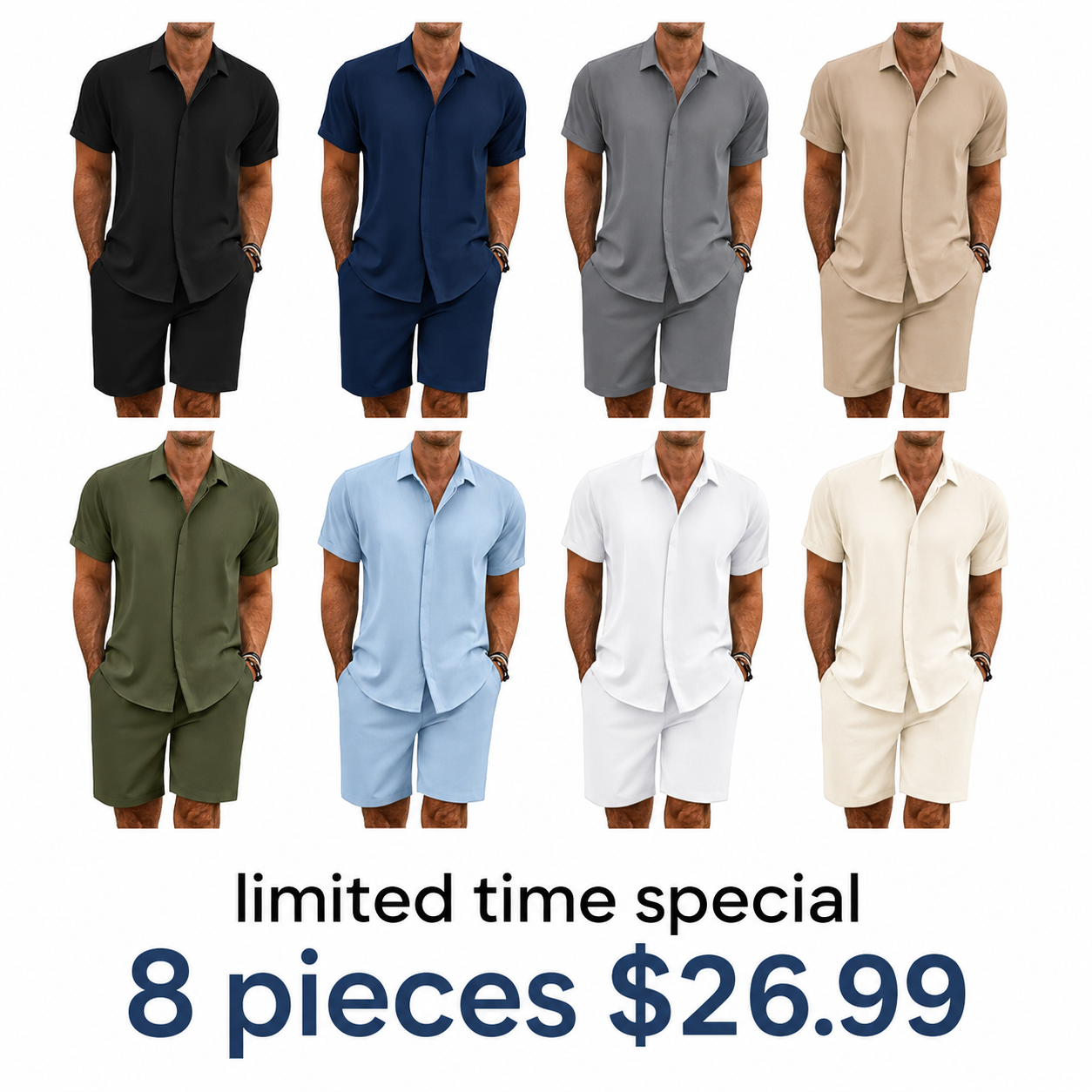 🔥Men's summer two-piece beach set (short-sleeved shirt and shorts), crafted from high-quality fabric with a linen-like texture—perfect for vacations and casual wear.🎉