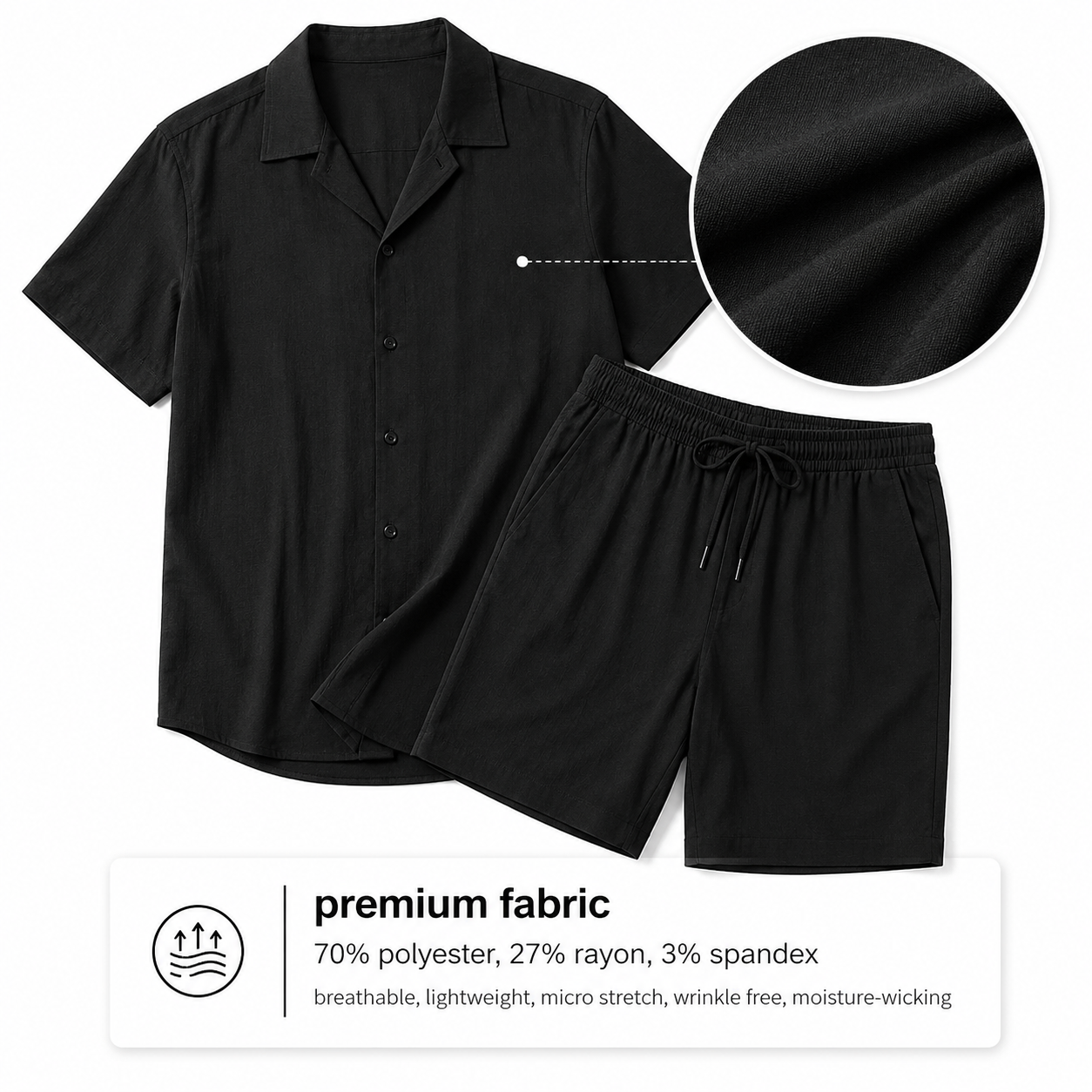 🔥Men's summer two-piece beach set (short-sleeved shirt and shorts), crafted from high-quality fabric with a linen-like texture—perfect for vacations and casual wear.🎉