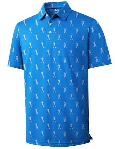 Men's Blue Golf printed golf polo shirt, size L
