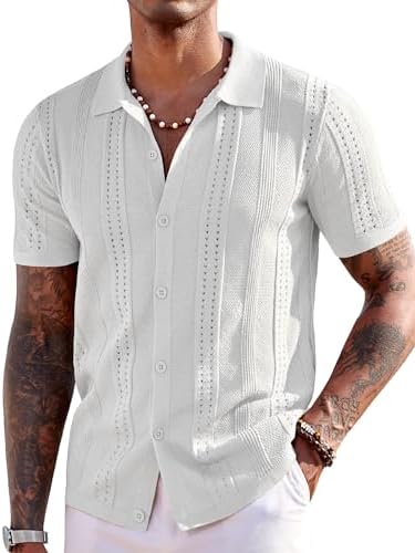 Men's textured knit button-up shirt image 34