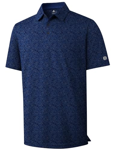 Men's Navy Blue Leaves printed golf polo shirt, size M