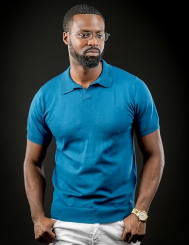 Denim blue polo model view