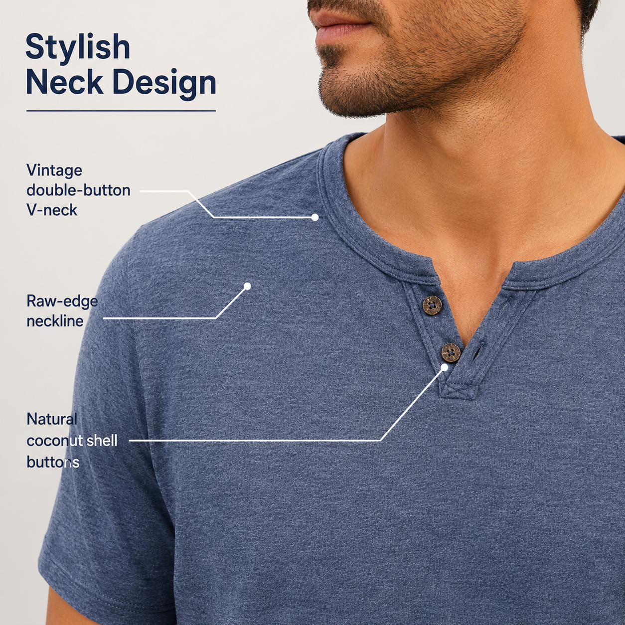 Raw-edge V-neck and two-button placket detail
