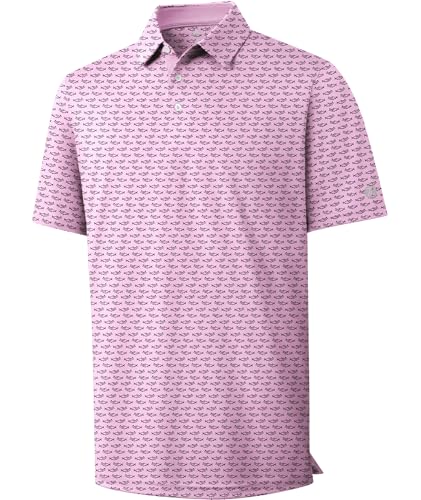 Men's Pink Fish Bones printed golf polo shirt, size 2XL