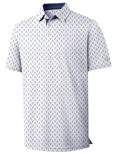 Men's White Wine Glass printed golf polo shirt, size M