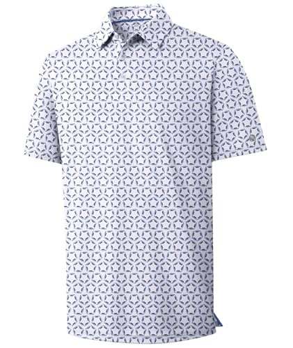 Men's Grey Blue Pentagon printed golf polo shirt, size XL