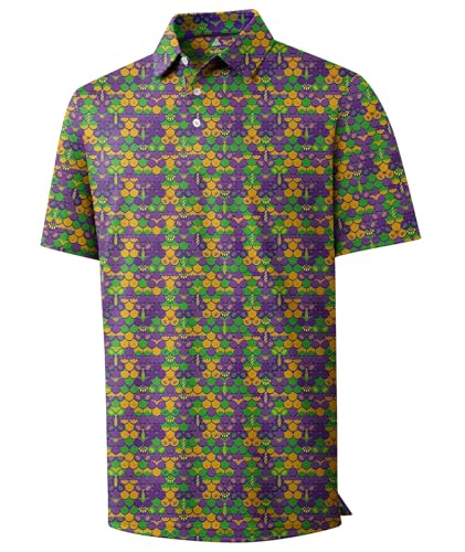Men's Yellow Purple Bikini printed golf polo shirt, size 2XL