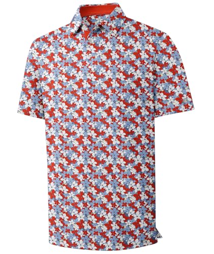 Men's Red Maple Leaf printed golf polo shirt, size M