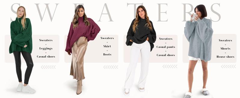 Ebifin【Oversized】Womens Sweaters Mock Neck Batwing Long Sleeve Fall Trendy Ribbed Knit Casual Tunic Sweater