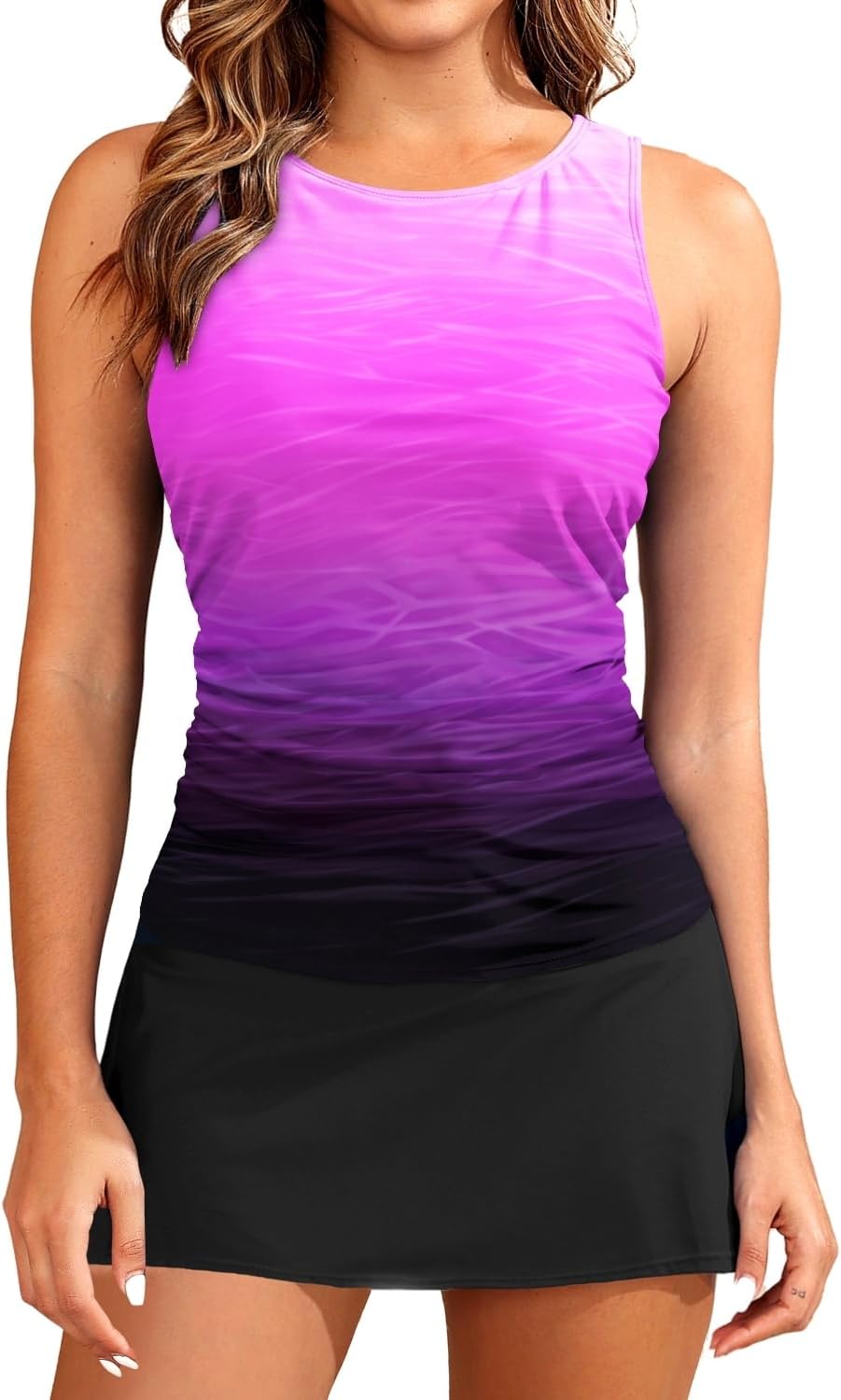 Womens Tankini Swimsuits with Skirt - Two Piece Tummy Control Bathing Suits High Neck Swimwear