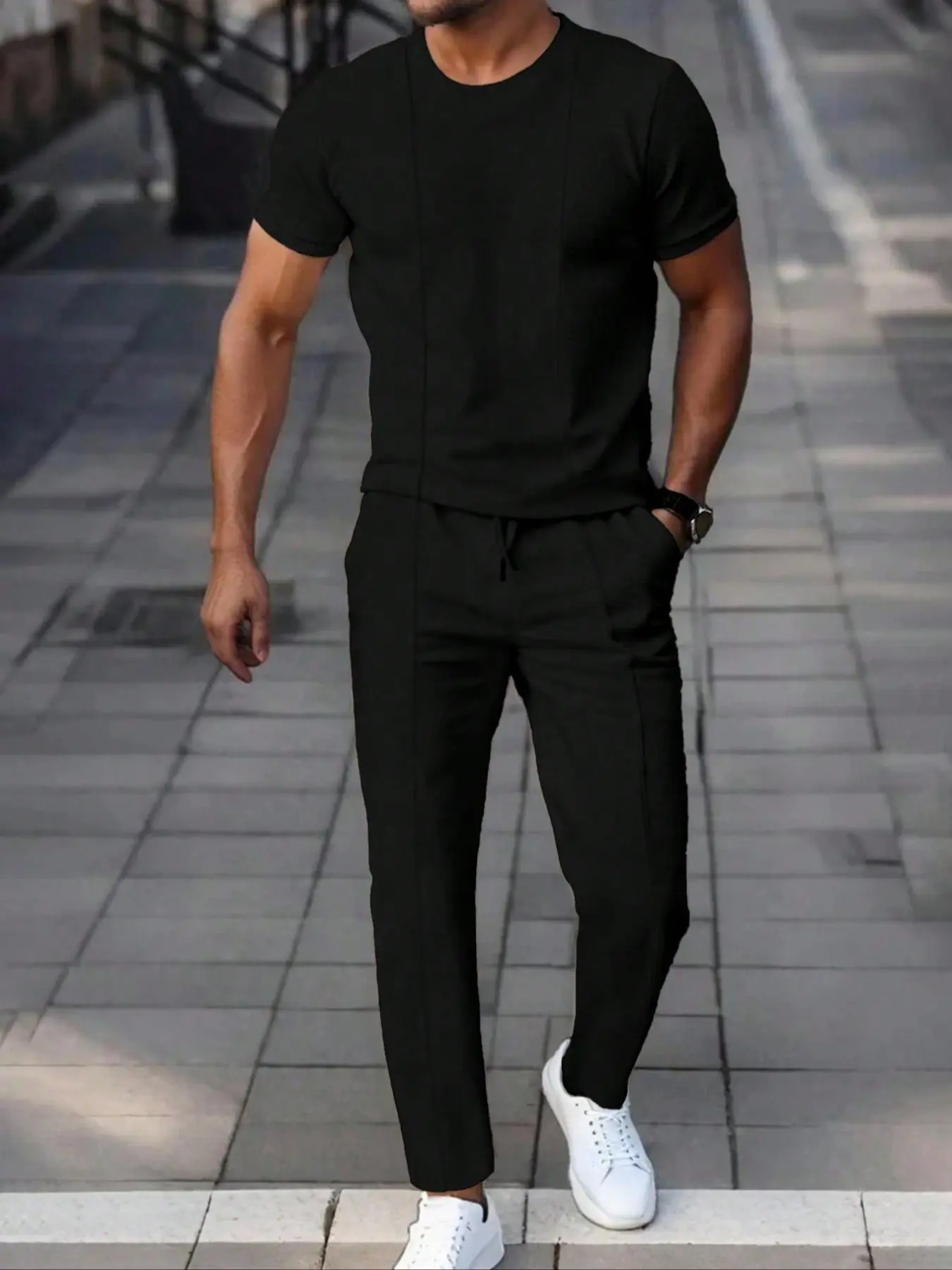 Men's Casual Solid Color Two-Piece Set - Comfortable & Stylish