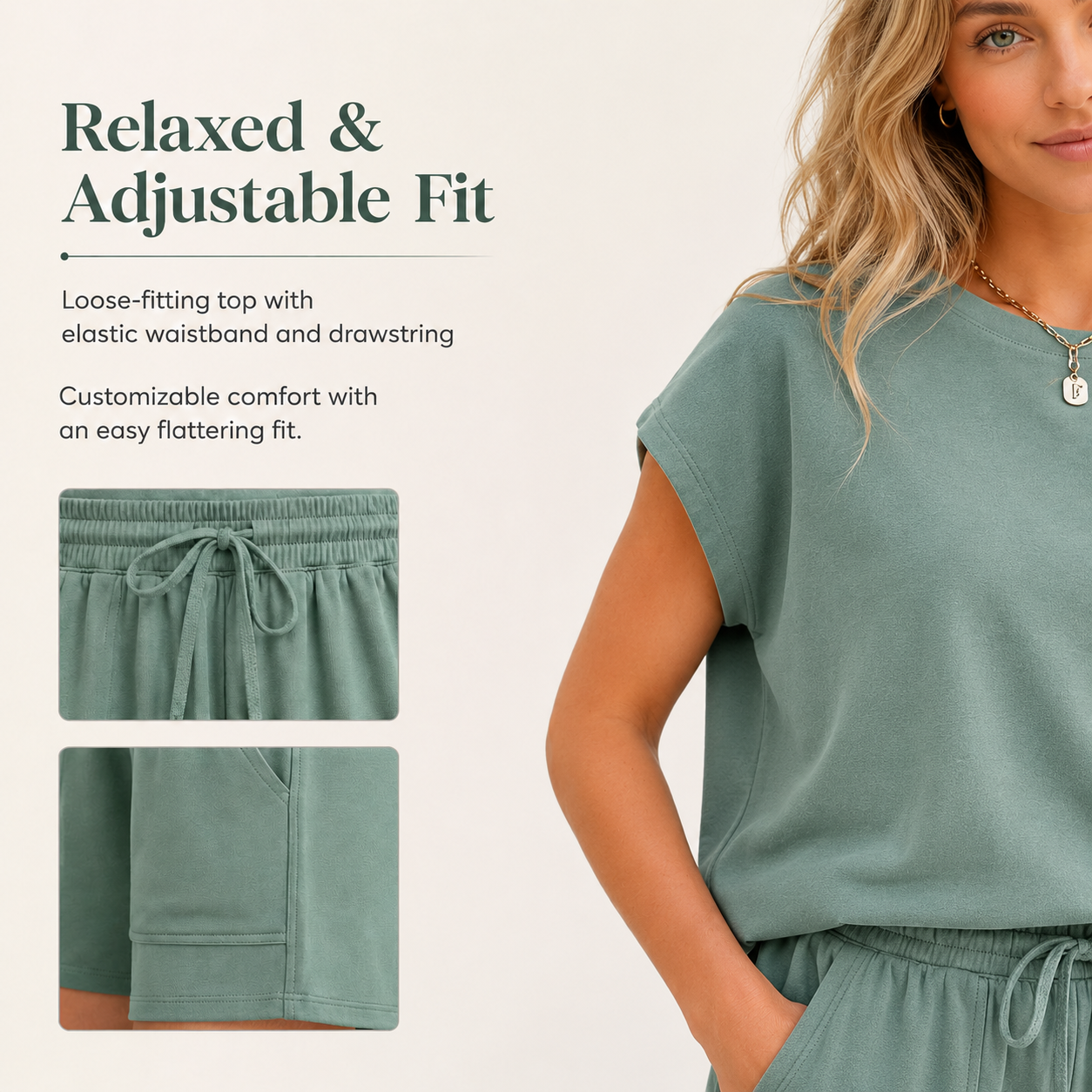 Relaxed fit and drawstring waistband detail