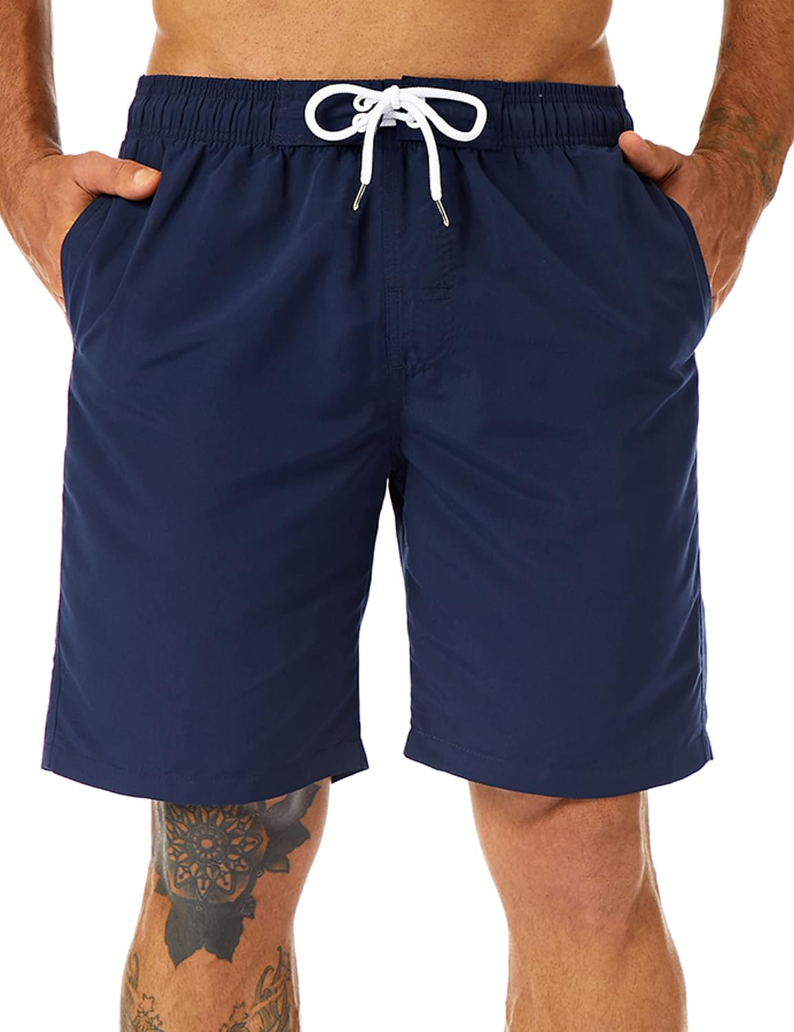 Mens Swim Trunks Long, Quick Dry Boardshorts, 9 Inches Inseam Bathing Suits with Mesh Lining
