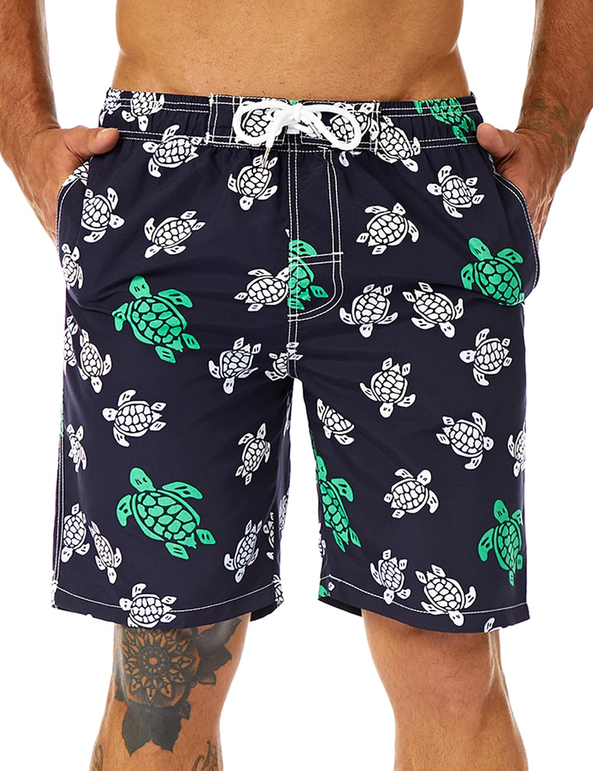 Mens Swim Trunks Long, Quick Dry Boardshorts, 9 Inches Inseam Bathing Suits with Mesh Lining