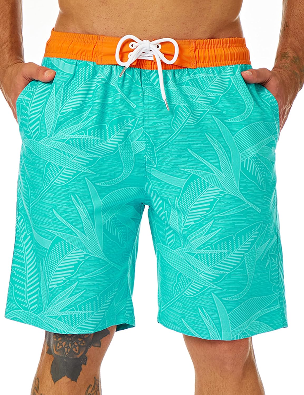 Mens Swim Trunks Long, Quick Dry Boardshorts, 9 Inches Inseam Bathing Suits with Mesh Lining