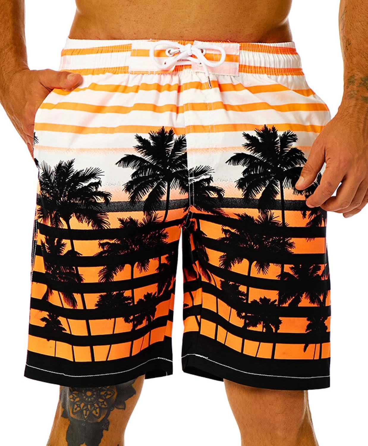 Mens Swim Trunks Long, Quick Dry Boardshorts, 9 Inches Inseam Bathing Suits with Mesh Lining