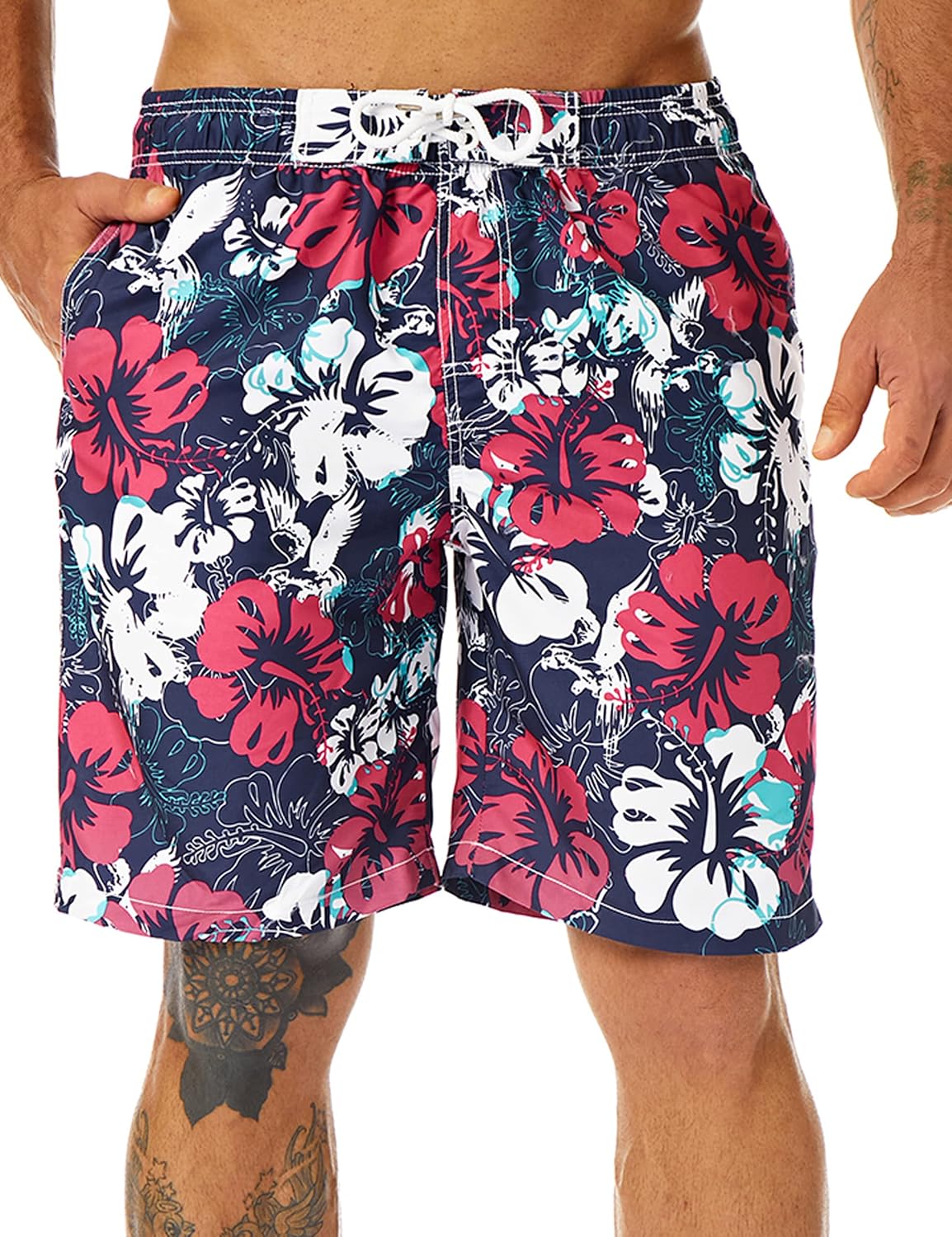 Mens Swim Trunks Long, Quick Dry Boardshorts, 9 Inches Inseam Bathing Suits with Mesh Lining