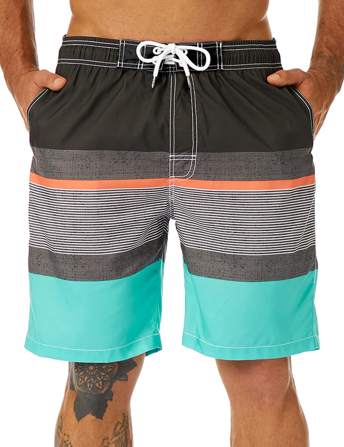 Mens Swim Trunks Long, Quick Dry Boardshorts, 9 Inches Inseam Bathing Suits with Mesh Lining
