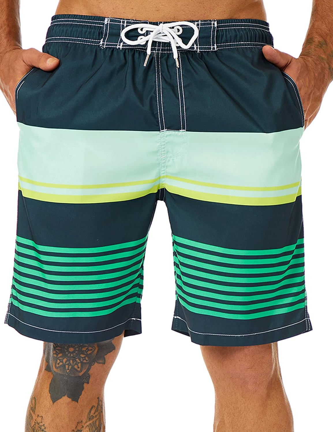 Mens Swim Trunks Long, Quick Dry Boardshorts, 9 Inches Inseam Bathing Suits with Mesh Lining
