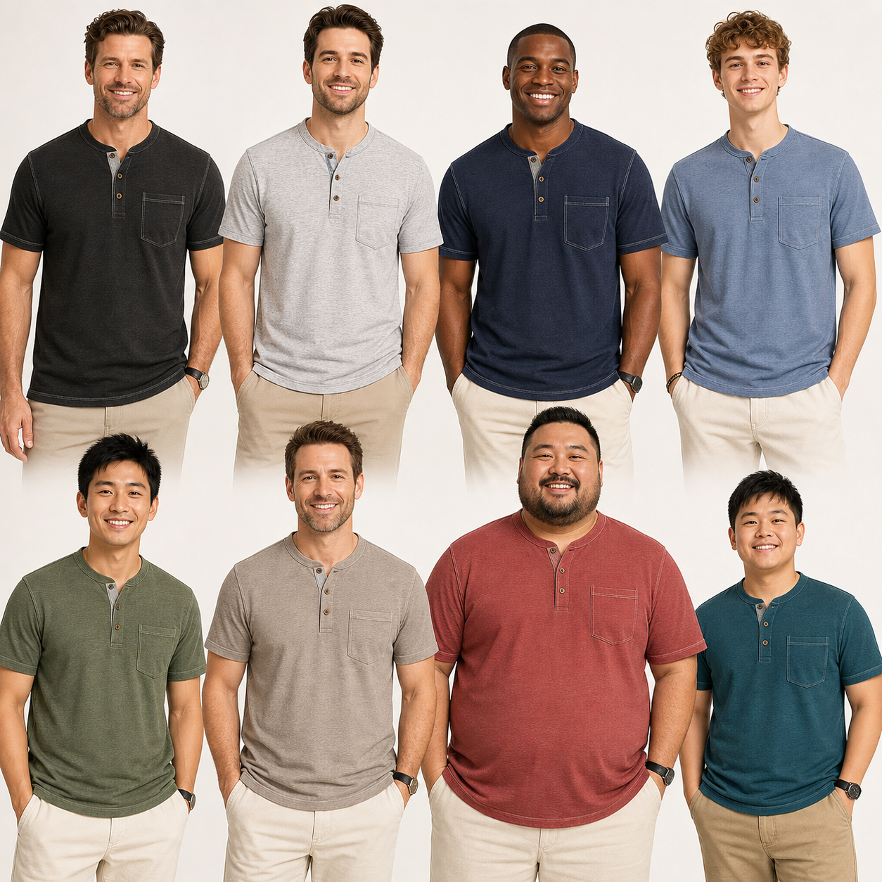 8-man group image showing color range and fit