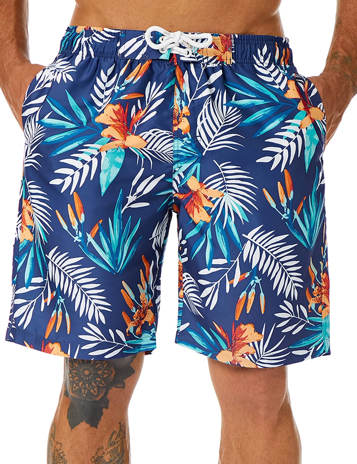Mens Swim Trunks Long, Quick Dry Boardshorts, 9 Inches Inseam Bathing Suits with Mesh Lining