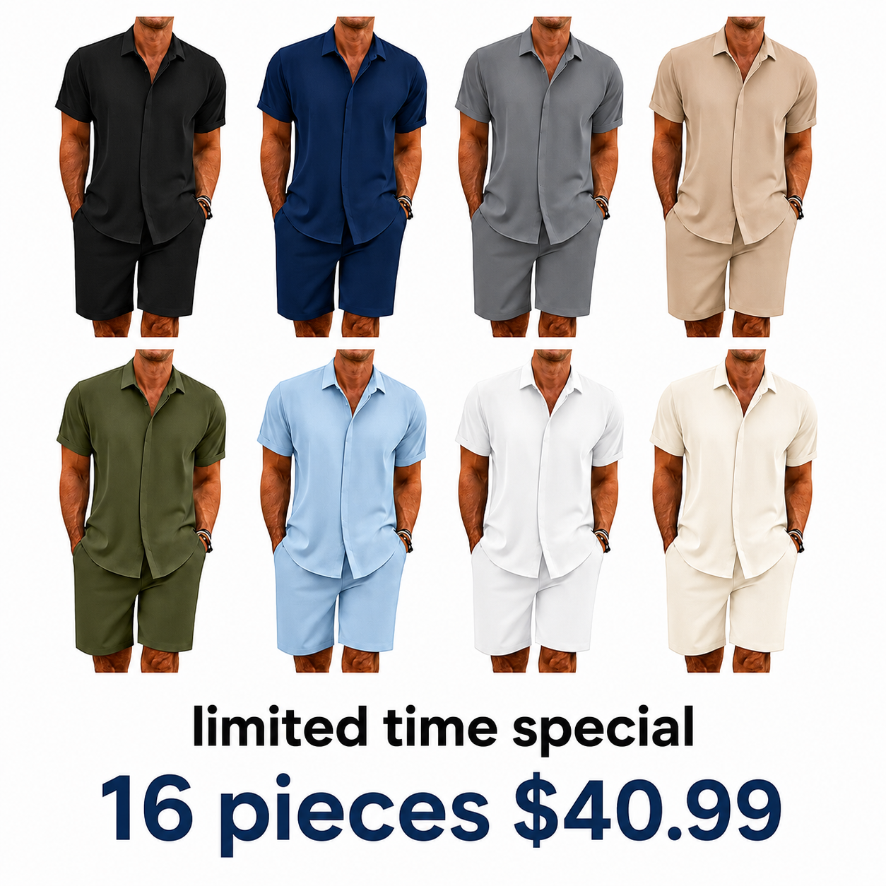 🔥Men's summer two-piece beach set (short-sleeved shirt and shorts), crafted from high-quality fabric with a linen-like texture—perfect for vacations and casual wear.🎉