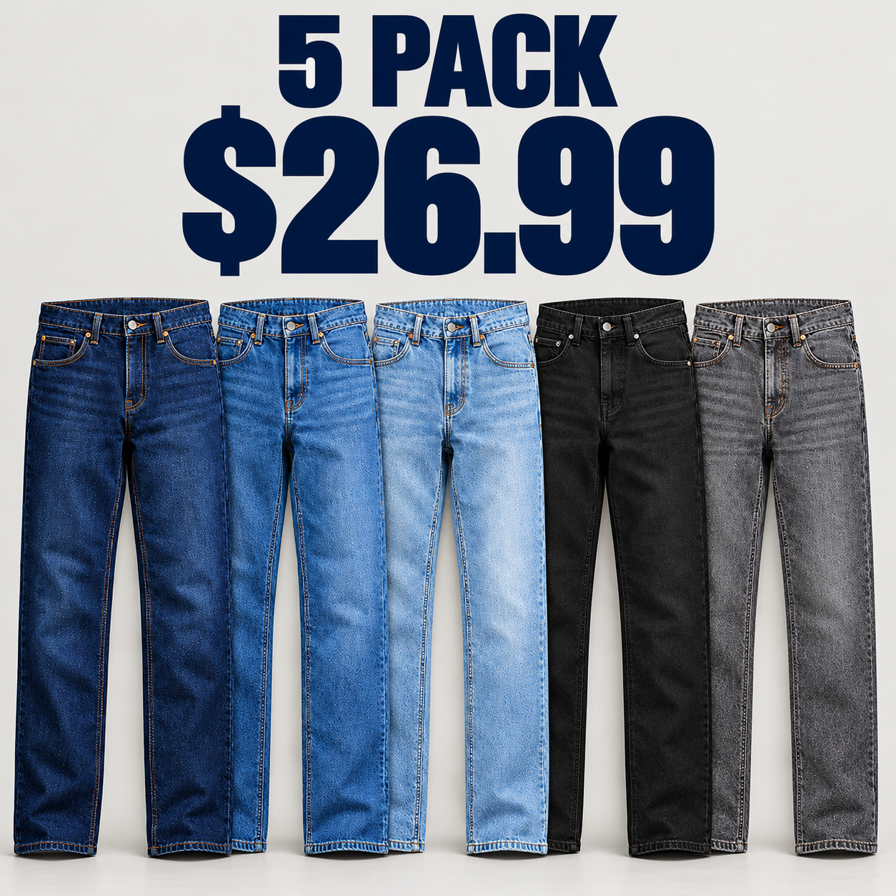 Men's Comfort Fit Straight Leg Heavyweight Cotton Jeans — 5-Pack