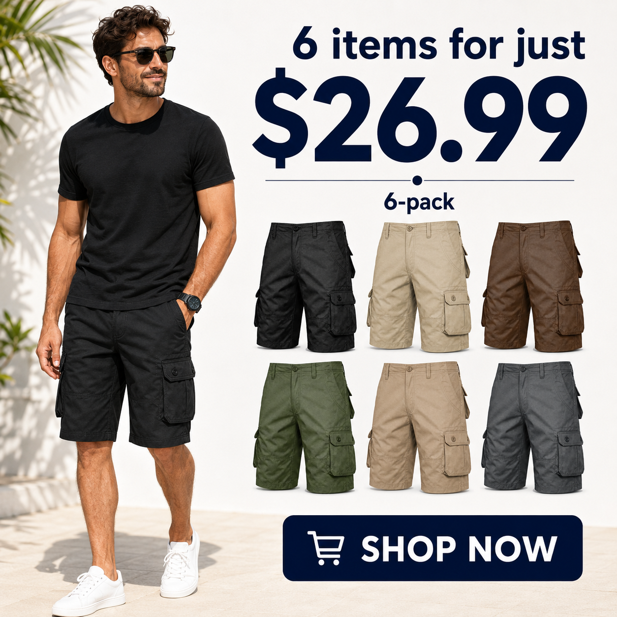 Pack & Save Men's Button Flap Cargo Shorts, Multi-Pocket Belt Loop Utility Shorts