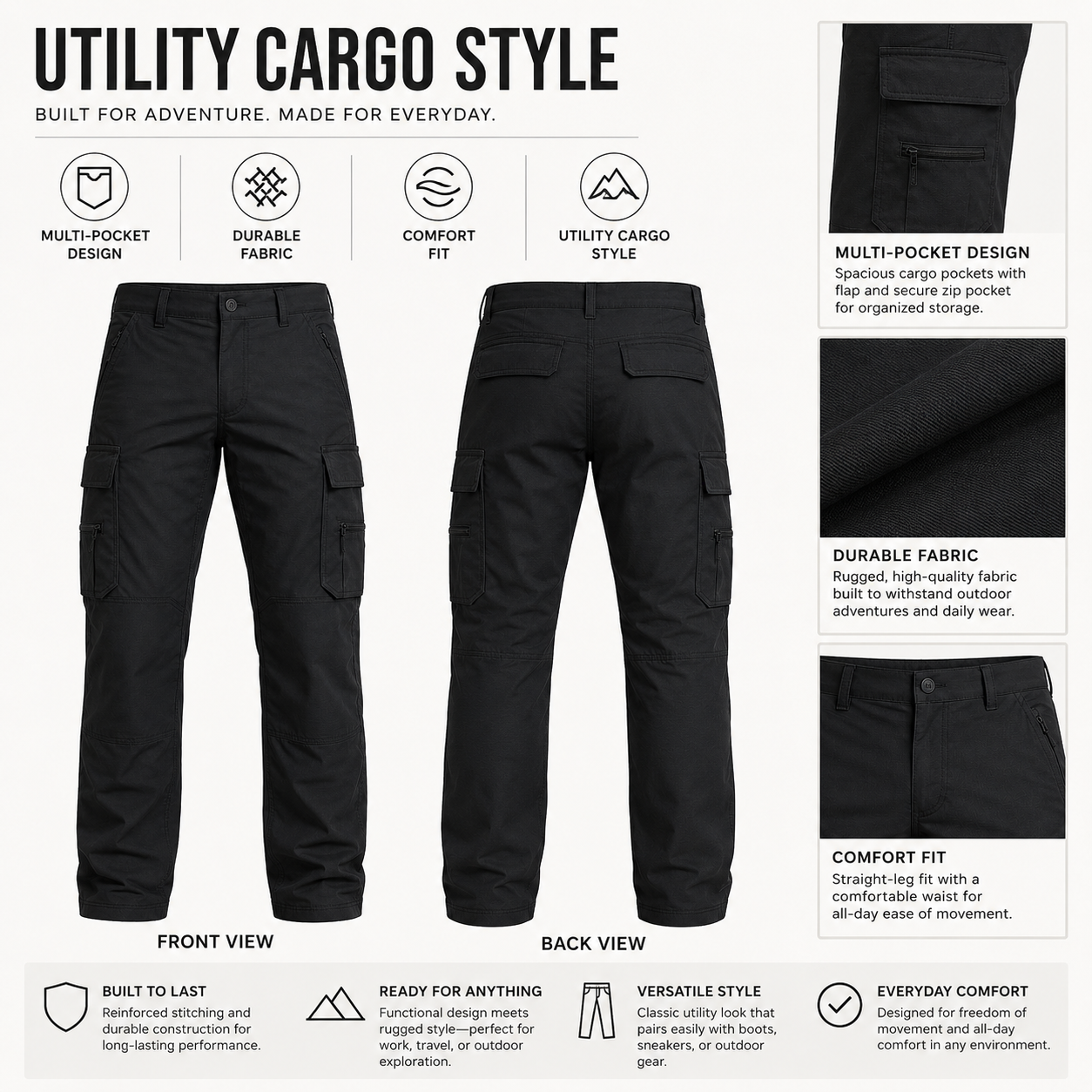 Men's Tactical Cargo Pants Multi-Pack -      Ripstop Utility Work Pants